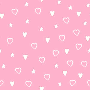 A Pink Background With White Hearts And Stars Wallpaper