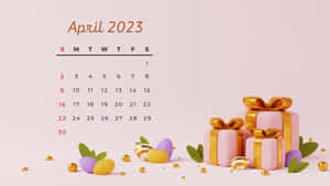 A Pink Calendar With Easter Eggs And Gifts Wallpaper