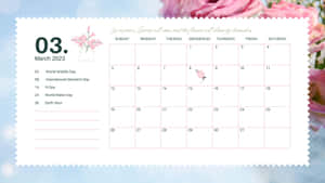 A Pink Calendar With Flowers On It Wallpaper