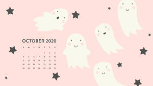 A Pink Calendar With Ghosts And Stars Wallpaper