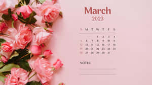 A Pink Calendar With Pink Roses On It Wallpaper