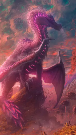 A Pink Dragon With A Pink Tail Wallpaper
