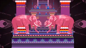 A Pink Elephant Walking Amid A Mystical Forest Wallpaper
