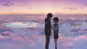 A Pink-haired Girl In A Purple Dress Walks Through A Garden Of Flowers Wallpaper