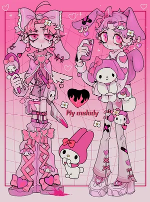 A Pink Kawaii Character With A Pink Bow Wallpaper