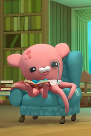 A Pink Octopus Sitting In A Chair Reading A Book Wallpaper