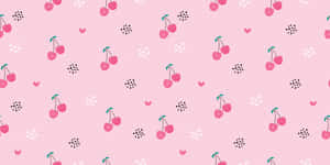 A Pink Pattern With Cherries And Hearts Wallpaper