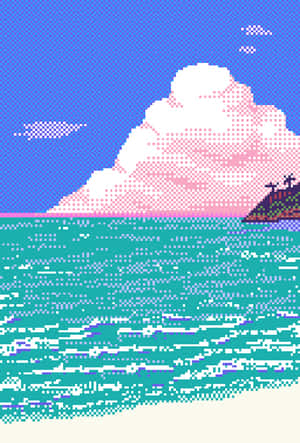 A Pixelated Image Of A Beach With A Cloud Wallpaper