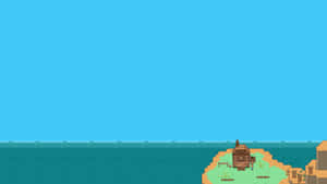 A Pixelated Image Of A Small Island With A Boat On It Wallpaper