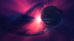 A Planet In Space With A Pink Background Wallpaper