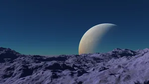 A Planet Is Seen In The Distance Over A Mountain Wallpaper
