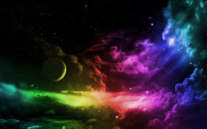 A Planet Under The Clouds Of A Colorful Galaxy Wallpaper