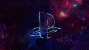 A Playstation Logo In Space With A Neon Background Wallpaper