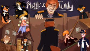 A Poster With A Group Of Characters In A Town Wallpaper