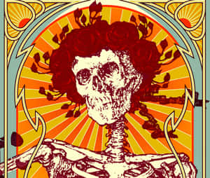 A Poster With A Skeleton And Roses Wallpaper