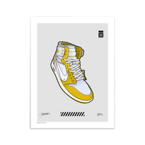 A Poster With A Yellow And White Shoe Wallpaper