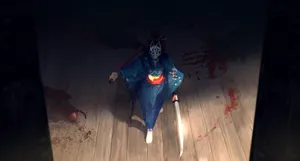 A Powerful Ronin Warrior Standing Tall In A Misty Forest Wallpaper