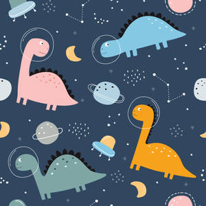 A Prehistoric Yet Sweet Pattern Of Dinosaurs Adorning A Wall. Wallpaper