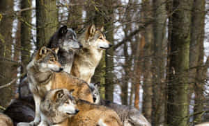 A Proud Wolf Family Pack Looking For Their Next Adventure Wallpaper