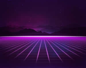 A Purple And Blue 80s Style Background With A Grid Wallpaper