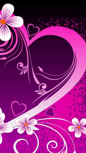 A Purple And Pink Heart With Flowers On It Wallpaper