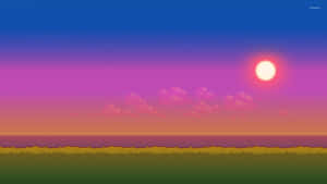 A Purple And Pink Sunset With Clouds And A Field Wallpaper