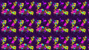 A Purple And Yellow Pattern With Colorful Flowers Wallpaper