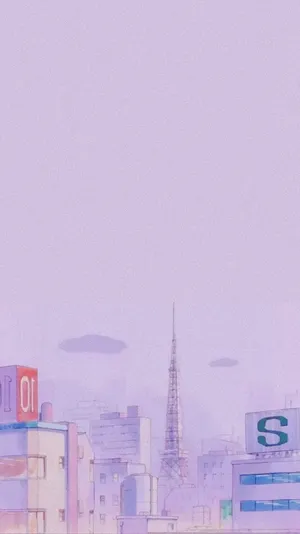 A Purple Background With A City And A Tower Wallpaper
