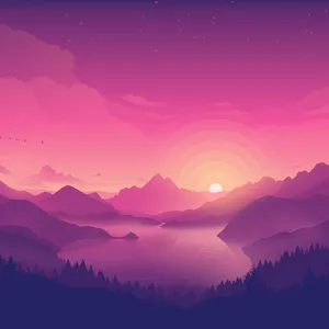 A Purple Sunset With Mountains And A Lake Wallpaper
