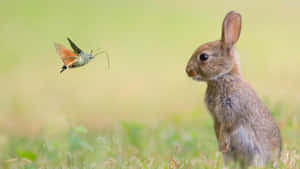 A Rabbit Is Looking At A Butterfly Wallpaper