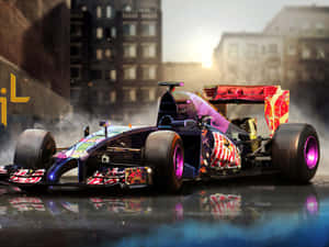 A Racing Car Driving Through A City Wallpaper