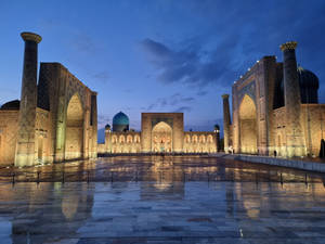 A Rainy Night At Registon Square, Samarkand Wallpaper