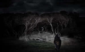 A Realistic Painting Of A Woman Cherishing A Bouquet Of Roses Wallpaper