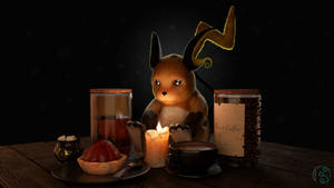 A Realistic Raichu Sitting On A Table Wallpaper