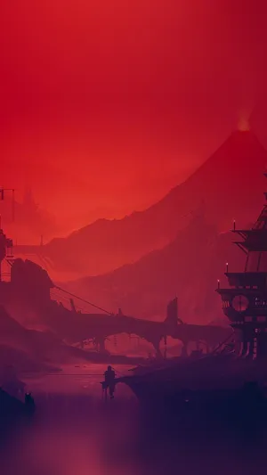 A Red And Black Anime Inspired Image Showing An Anime Character In A Wintery Setting. Wallpaper