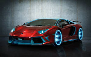 A Red Sports Car With Blue Lights On It Wallpaper