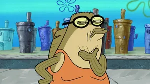 A Relaxed Bubble Bass Enjoying A Meal At The Krusty Krab Wallpaper