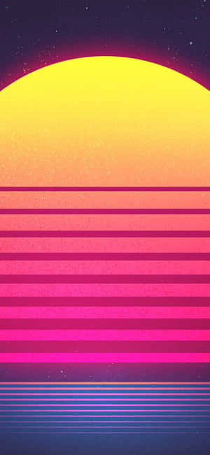 A Retro Sunset With A Pink And Yellow Background Wallpaper