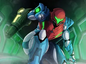 A Robot In A Green And Blue Costume Wallpaper