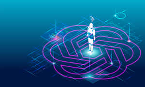 A Robot Standing In A Maze Of Stars And Lights Wallpaper