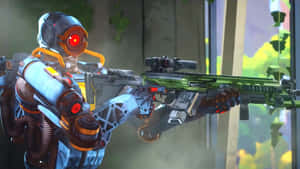 A Robot With A Gun In Front Of A Window Wallpaper