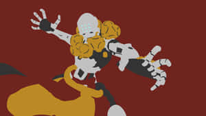 A Robot With A Red Background And A Yellow Arm Wallpaper