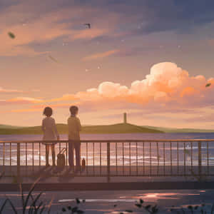 A Romantic Aesthetic Of Love Between A Couple In Anime. Wallpaper