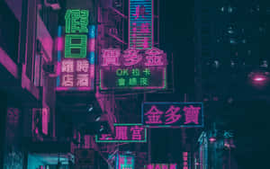 A Romantic Evening With Blue And Pink Neon Lights Wallpaper