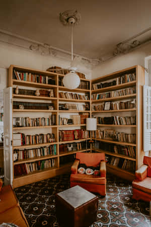 A Room With A Large Number Of Bookshelves Wallpaper