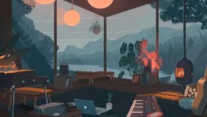 A Room With A Piano, Guitar, And Other Musical Instruments Wallpaper