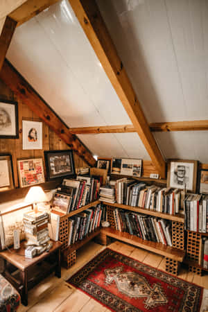 A Room With Books And A Rug In It Wallpaper