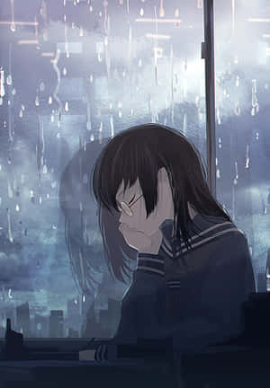 A Sad Anime Girl Cries Alone Wallpaper