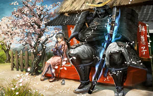 A Samurai Artwork Of A Warrior With A Katana Sword Wallpaper