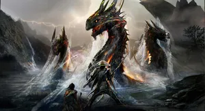 A Samurai Warrior Riding A Mighty Dragon Through The Bright Skies Wallpaper